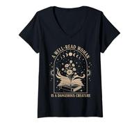 Womens A Well-Read Woman Gothic Reader Feminist Empowerment V-Neck T-Shirt