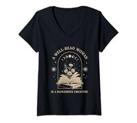 Womens A Well-Read Woman Mystical Feminist Literary Book Lover V-Neck T-Shirt