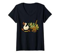 Womens A Wild Goose Chase - Goose, Bigfoot, Alien & Soldier Idiom V-Neck T-Shirt