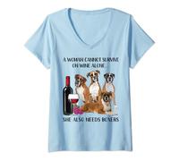 Womens A Woman Cannot Survive On Wine Alone Boxer Lovers V-Neck T-Shirt