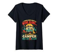 Women's A Woman Cannot Survive On Wine Alone Funny Camper and a Dog V-Neck T-Shirt