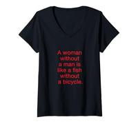 Womens A woman without a man is like a fish without a bicycle. V-Neck T-Shirt