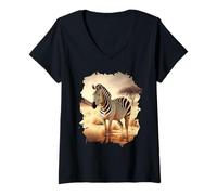 Women's A Zebra in the Savanna Freedom in Nature V-Neck T-Shirt