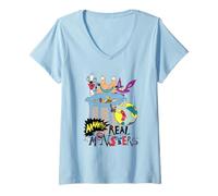 Womens Aaahh!!! Real Monsters Group Trash Can Collage Cartoon V-Neck T-Shirt