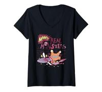 Womens Aaahh!!! Real Monsters Logo with Sewer Monsters Cartoon V-Neck T-Shirt