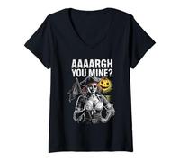 Womens AAARGH You Mine Pirate Woman with Halloween Flag V-Neck T-Shirt