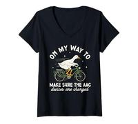 Women's AAC Speech Therapists Funny SLP Goose On Bike V-Neck T-Shirt