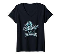 Women's AAPI Heritage Month Dragon Cyber Goth Neo-Tribal Barbed Wire V-Neck T-Shirt