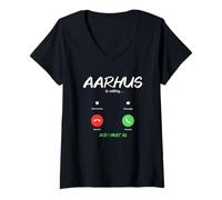 Women's Aarhus is Calling and I Must Go Denmark Traveling V-Neck T-Shirt