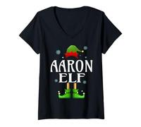 Womens Aaron Elf Xmas Funny Men's Family Matching Christmas Aaron V-Neck T-Shirt