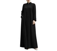 Womens Abaya Casual Long Sleeve Open Quarry Floor Length Turkish Muslim Robe Kaftan Thobe Islamic Prayer Clothes Islamic Dubai Middle East Dubai Turkey Maxi Kaftan Full Length Hijab (12-Black, M)