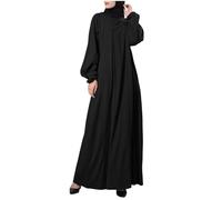 Women's Abaya Long Sleeve Muslim Dress with Hijab Satin Casual Party Praying Clothes, Plus Size, Black, Maxi