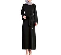Womens Abaya Long Sleeve Muslim Kaftan Dresses with Bow-Knot Solid Modest Casual Flowy Islamic Abaya Evening Gown