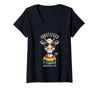 Womens Abbotsford WI USA Funny Cow Cartoon Design V-Neck T-Shirt