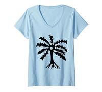 Women's Abe Dua African White Adinkra Symbol Ghana Palm Tree Wealth V-Neck T-Shirt