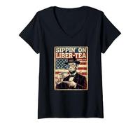 Women's Abe Lincoln Sippin On Liber-Tea Liberty V-Neck T-Shirt