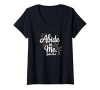 Womens Abide in Me John 15:4 Christian Faith Scripture Design V-Neck T-Shirt