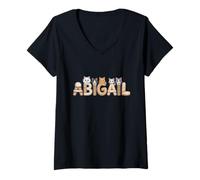 Womens Abigail Cat Trees - Personalized Cute Name Word Art V-Neck T-Shirt