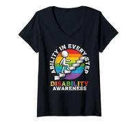 Womens Ability in Every Step Disability Awareness V-Neck T-Shirt