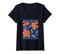Womens Abolish Ice, No Human Is Illegal, Immigration Rights V-Neck T-Shirt