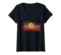 Women's Aboriginal Flag T Shirt Vintage Distressed Retro Look V-Neck T-Shirt