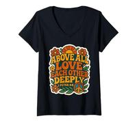 Womens Above All Love Each Other Deeply God Christian Bible Vintage V-Neck T-Shirt
