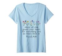 Womens Above Else Guard Your Heart Proverbs 4:23 Bible Verse Jesus V-Neck T-Shirt