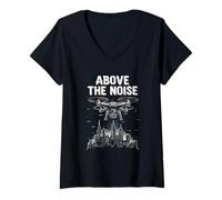 Womens Above The Noise Drone Flying Pilot Cityscape Vision V-Neck T-Shirt