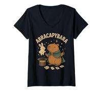 Womens Abracapybara Capybara Magician Magic Pun Cute Funny Graphic V-Neck T-Shirt
