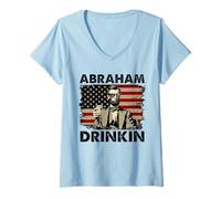 Womens Abraham Drinkin 4th Of July Funny Abe Lincoln V-Neck T-Shirt