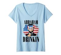 Womens Abraham Drinkin 4th Of July Funny Abe Lincoln V-Neck T-Shirt
