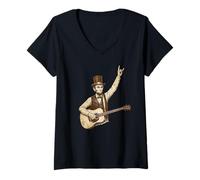 Women's Abraham Lincoln Abe Lincoln Playing Guitar Rock Gesture V-Neck T-Shirt