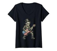 Women's Abraham Lincoln Abe Lincoln Playing Guitar V-Neck T-Shirt