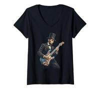 Women's Abraham Lincoln Abe Lincoln Playing Guitar V-Neck T-Shirt