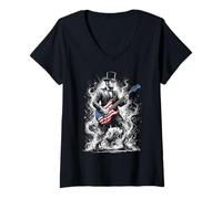Women's Abraham Lincoln Abe Lincoln Playing Guitar V-Neck T-Shirt
