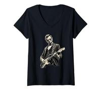 Women's Abraham Lincoln Playing Guitar - 4th July Independence Day V-Neck T-Shirt