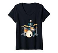 Women's Abraham Lincoln Playing The Drum Set V-Neck T-Shirt