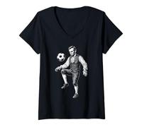 Women's Abraham Lincoln President Playing Soccer Retro Vintage V-Neck T-Shirt
