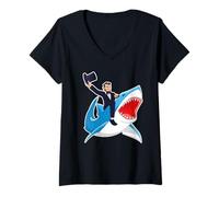 Womens Abraham Lincoln Riding A Shark, Men Boys, 4th of July Abe V-Neck T-Shirt