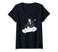 Women's Abraham Lincoln Skateboarding Indy Grab White Print V-Neck T-Shirt