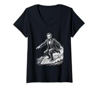 Women's Abraham Lincoln Surfing Funny History Meme V-Neck T-Shirt