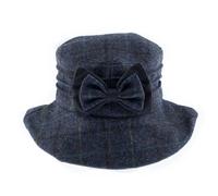 Women's Abraham Moon Tweed Check Bucket Hat with Bow - BLUE / ONE