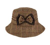 Women's Abraham Moon Tweed Check Bucket Hat with Bow - CHOCOLATE / ONE