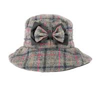 Dents Abraham Moon Ladies Checked Fabric Hat with Bow Detail Wax Brim Grey