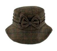 Women's Abraham Moon Tweed Check Bucket Hat with Bow - OLIVE / ONE