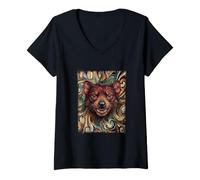 Women's Abstract Animal Art Retro Tasmanian Devil V-Neck T-Shirt