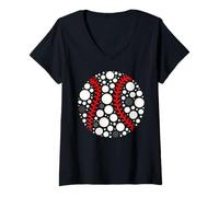 Womens Abstract Baseball Dot Pattern Modern Sports V-Neck T-Shirt