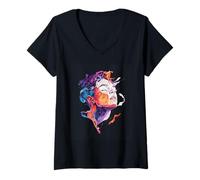 Women's Abstract Face with Fluid Colorful Shapes V-Neck T-Shirt