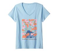 Women's Abstract Floral Vase Rainbow Serenity Art V-Neck T-Shirt