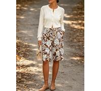 Women's Abstract Geometric Print Capri Shorts, Elastic Waist Drawstring Loose Summer Casual Seven-Point Pants